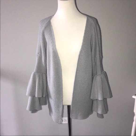 Boohoo Sweaters - NWOT Boohoo Ruffle Sleeve Open Drape Sweater